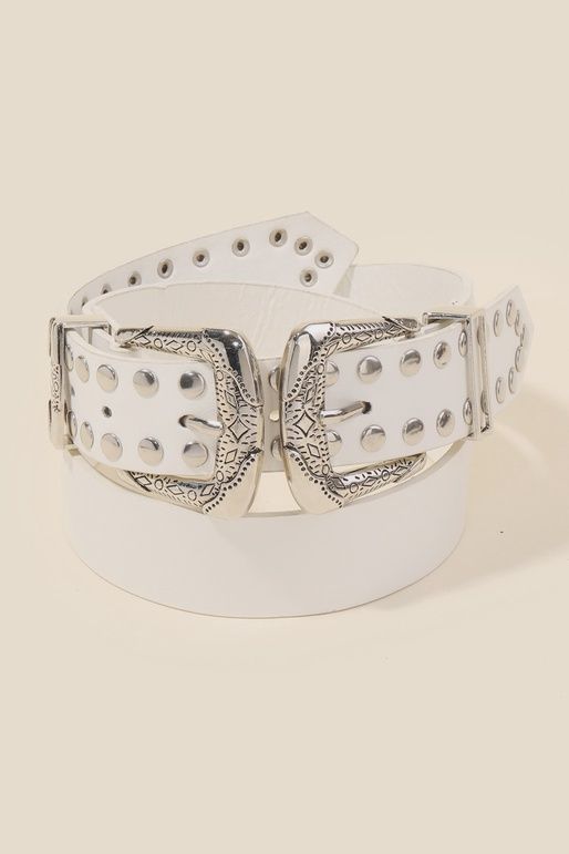Western Style Faux Leather Belt, Colour: White