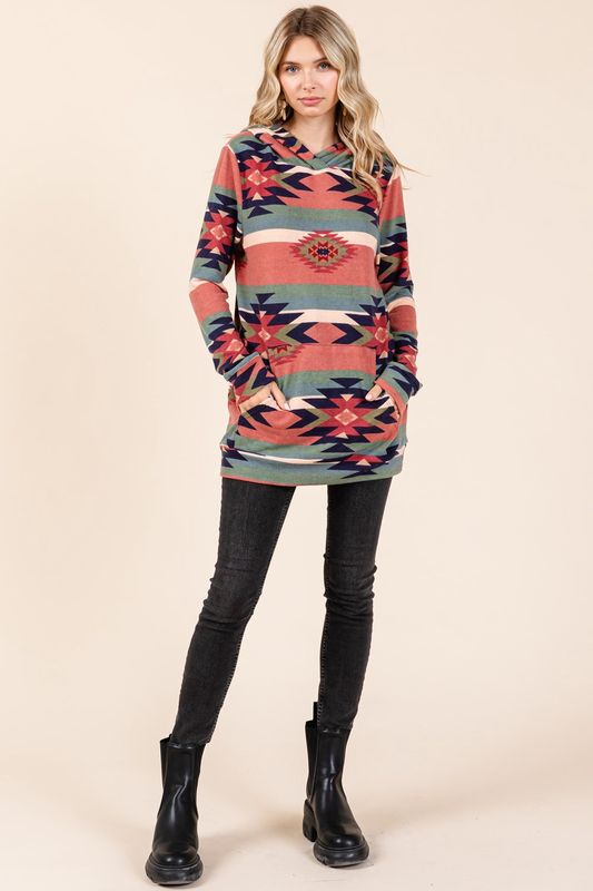 Aztec Print Hoodie Pullover