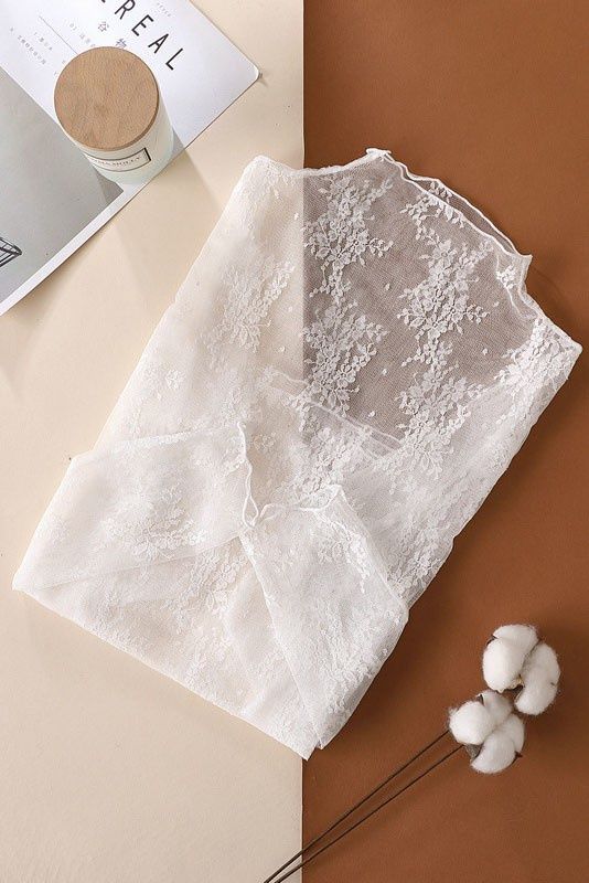 Sheer Lace Long Sleeve Top, Size: Small, Colour: White