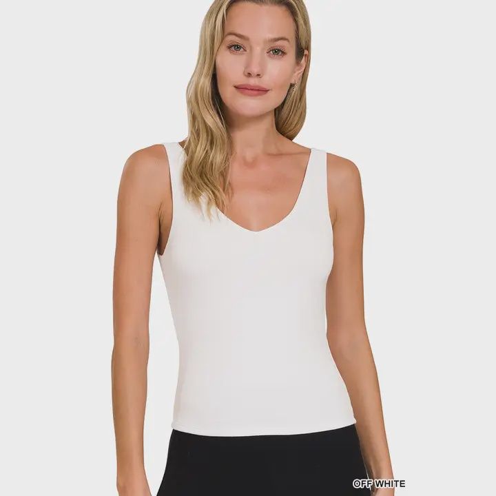 Rayon Double Lined V-Neck Tank, Colour: White, Size: Small