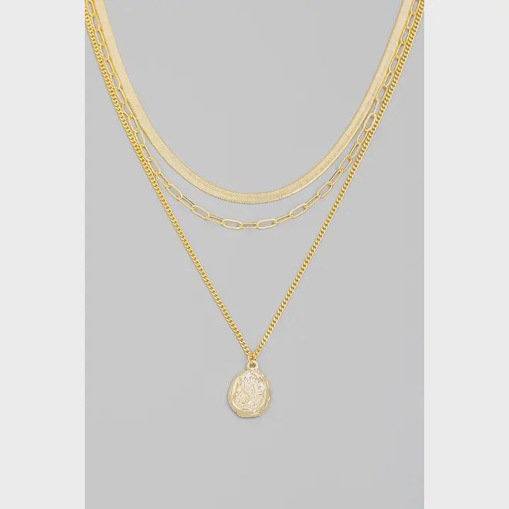 Layered Chain Link Pendant Necklace, Colour: Gold