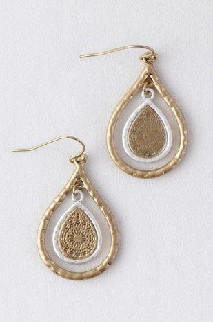 Duotone Metal Small Teardrop Earrings