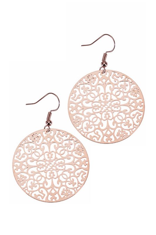 Rose Gold Metal Filigree Drop Earrings