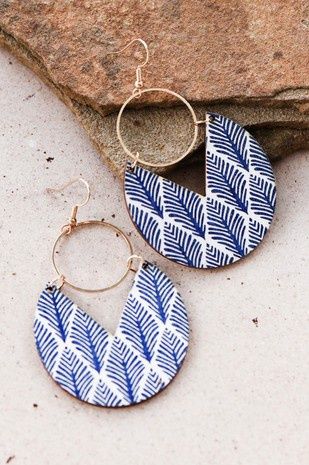 Blue Boho Painted Wood Drop Earrings