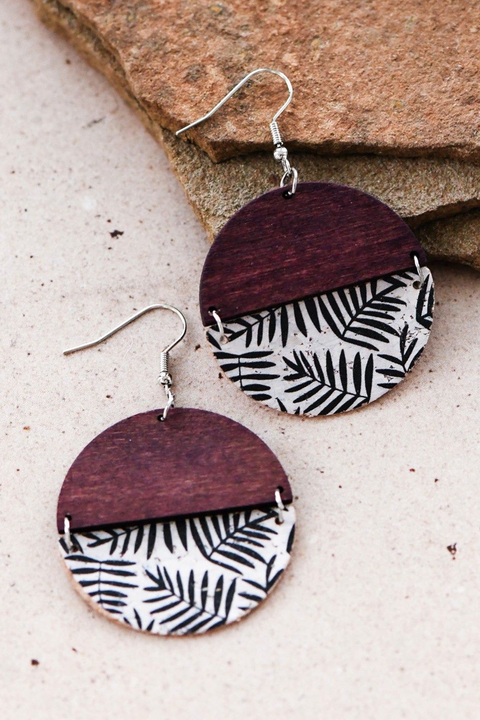 Boho Printed Cork Wooden Dangle Earrings