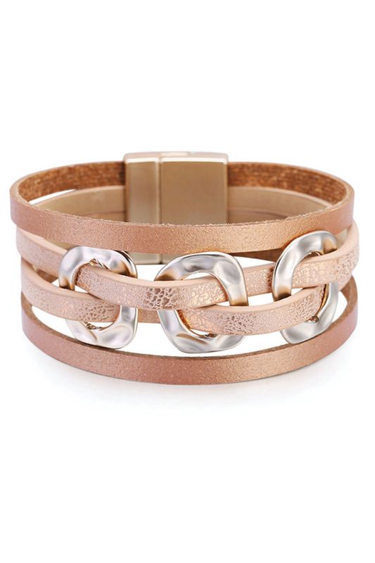 Brown Multi Strand Leather Bracelet w/ Silver Detail