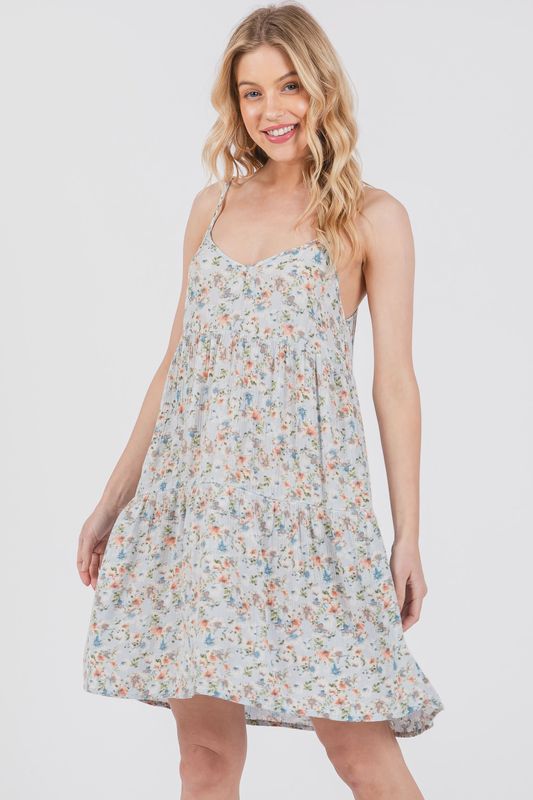 Floral Gauze Spaghetti Strap Dress, Size: Small