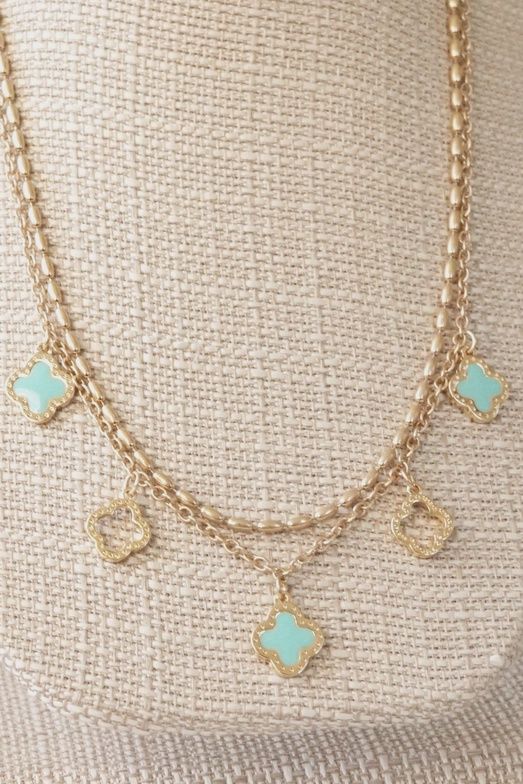 Turquoise Clover Pendant Layered Necklace