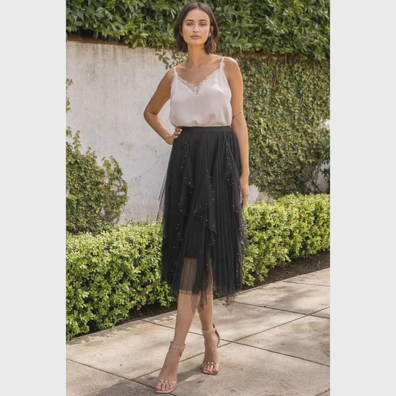 Tulle Skirt w/ Black Pearl Detail