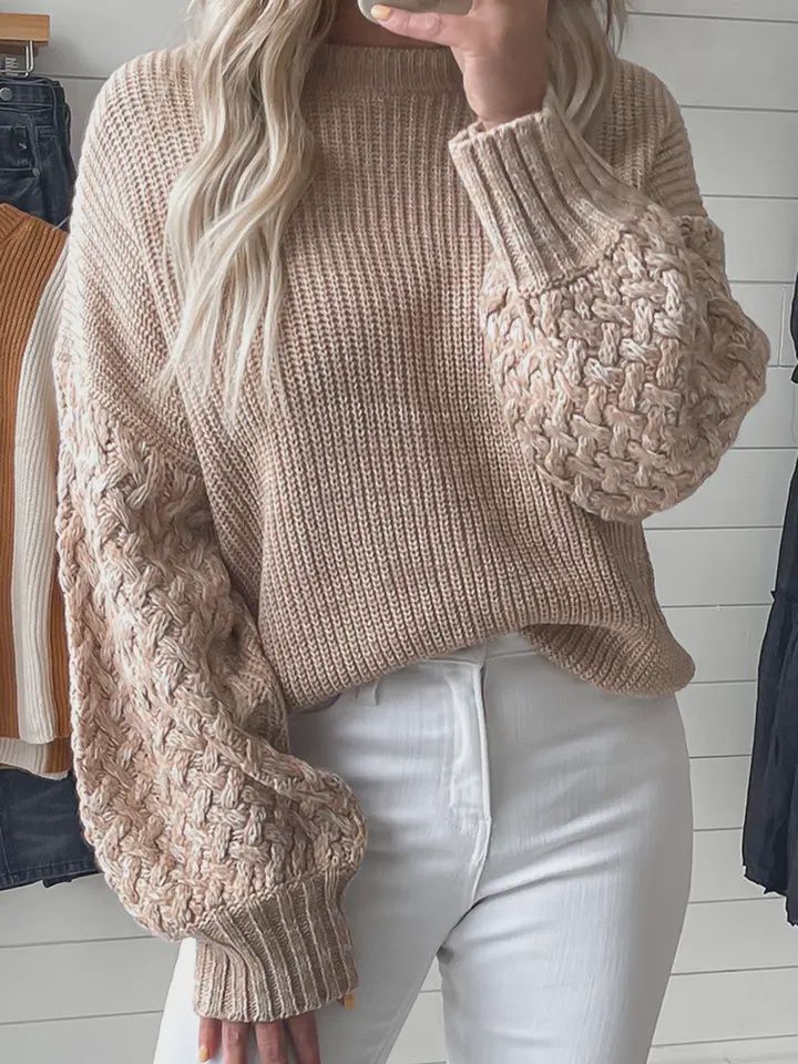 Parchment Cable Knit Drop Shoulder Sweater, Size: Small