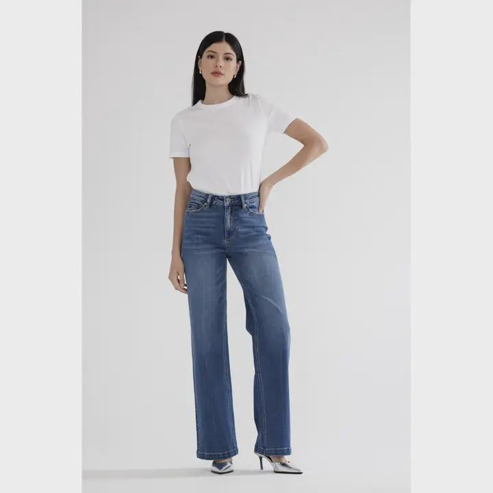Dark Blue High Rise Wide Leg Jean, Size: 24