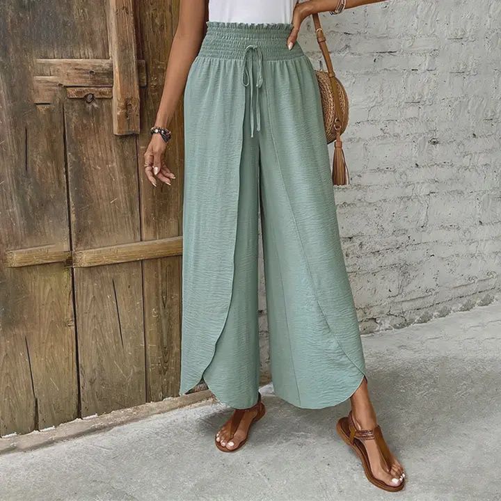 Pure Color High Waist Wide Leg Split Palazzo Pants