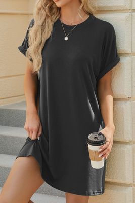 Round Neck T-Shirt Dress w/ Pockets