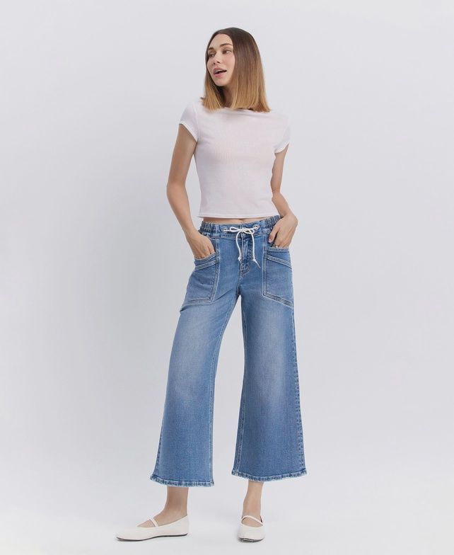 Vervet High Rise Drawstring Wide Leg Crops, Size: 24