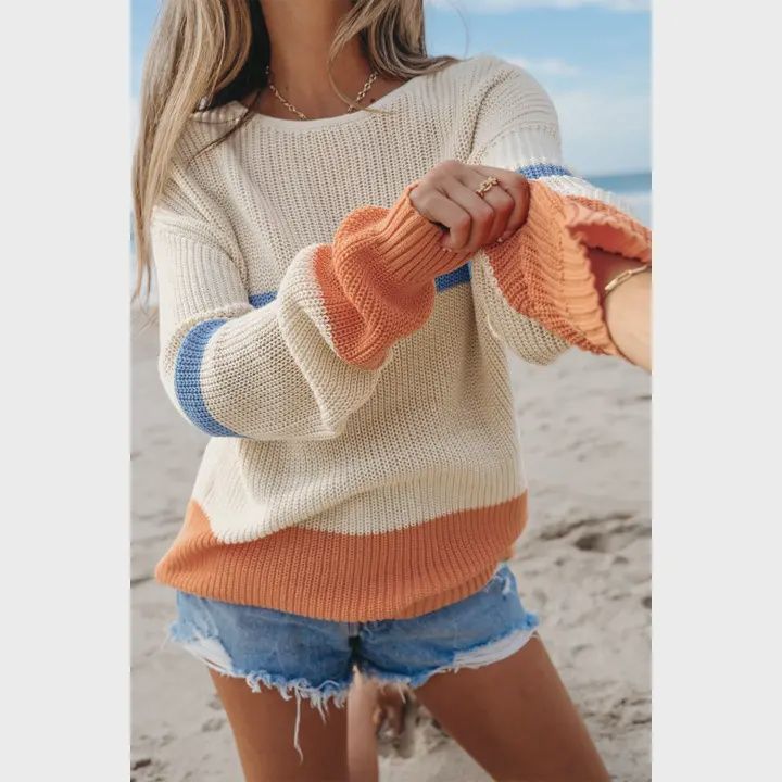 Colorblock Striped Drop Shoulder Sweater, Size: Small