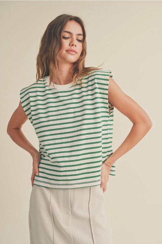 Green Apple Striped Sleeveless Tee, Size: Small