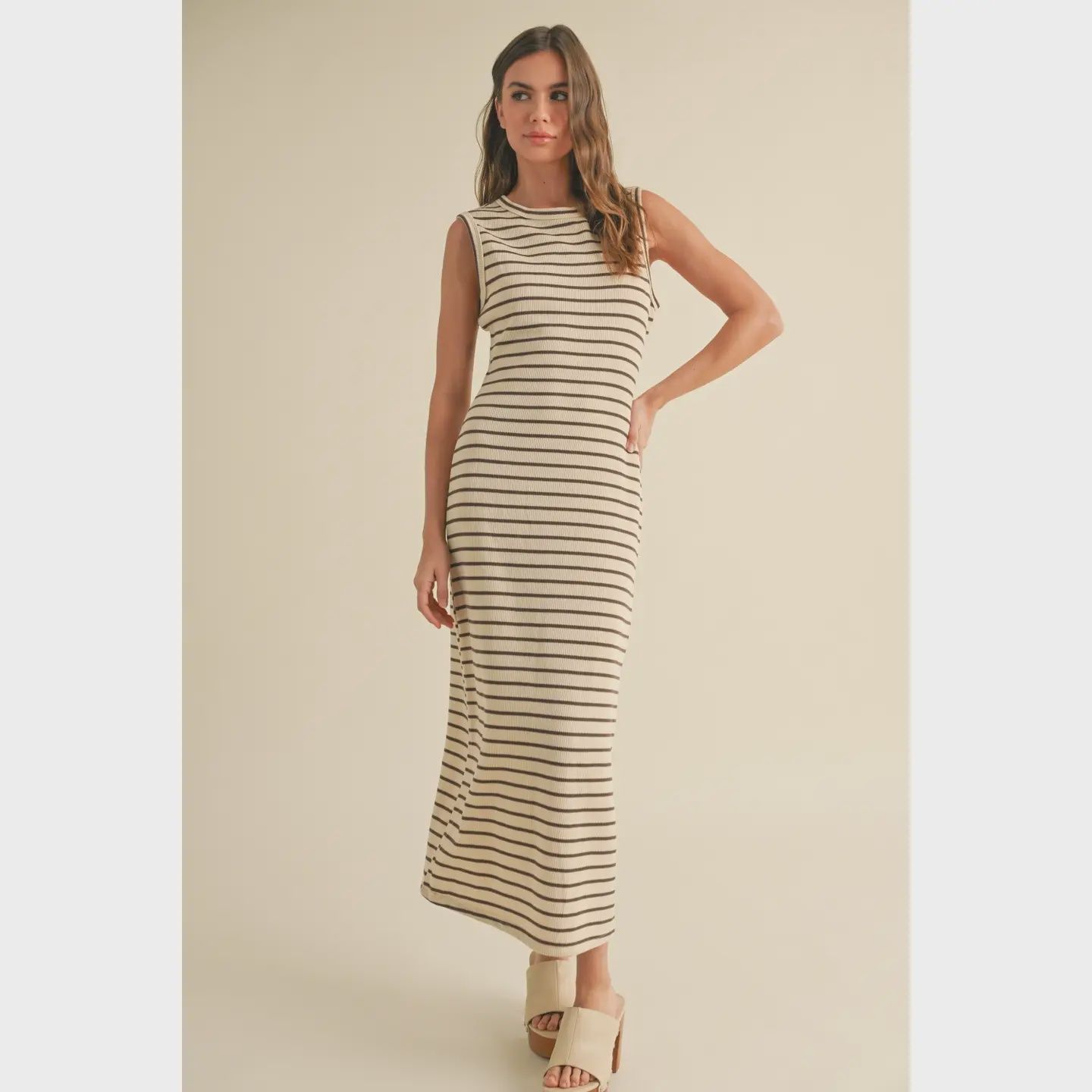 Striped Pattern Knitted Dress, Size: Small
