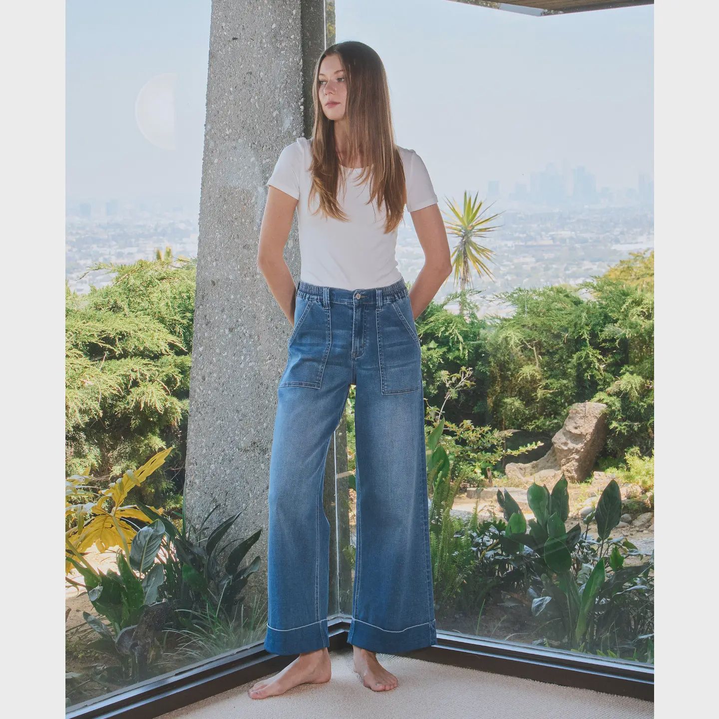 Vervet HR Double Cuff Baggy Wide Leg Crop Denim, Size: 25