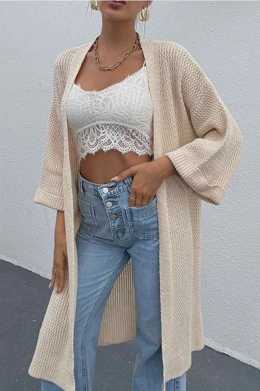 Open Front Drop Shoulder Duster Cardigan, Size: Small
