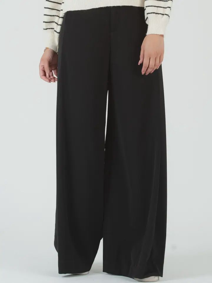 Black Classic Woven Wide Leg Trousers, Size: XSmall