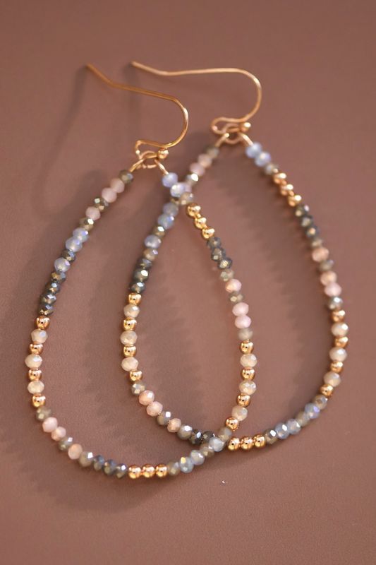 Teardrop Wire Beaded Crystal Earrings