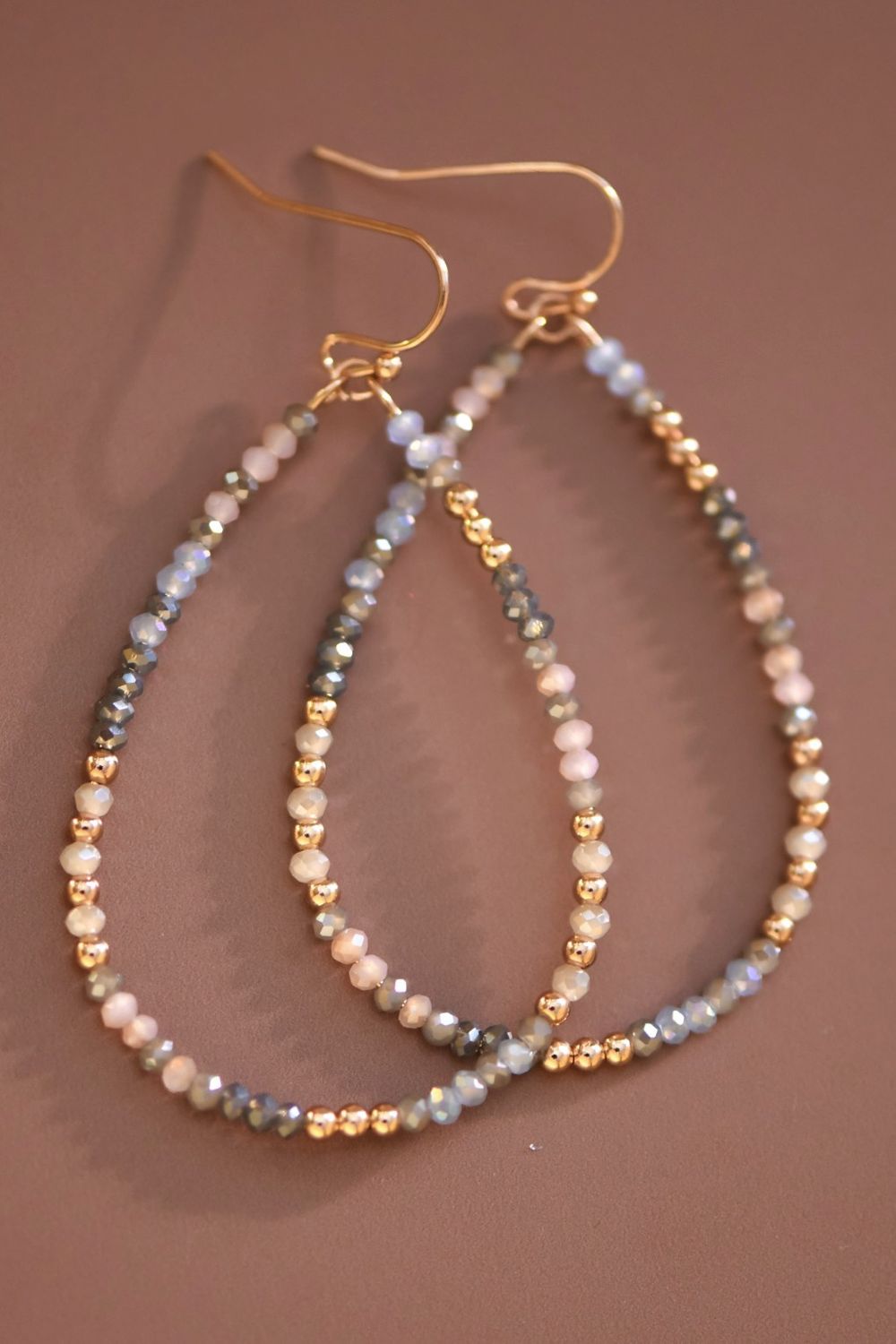 Teardrop Wire Beaded Crystal Earrings, Colour: Mixed Gray
