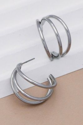 Silver Triple Hoop Earrings