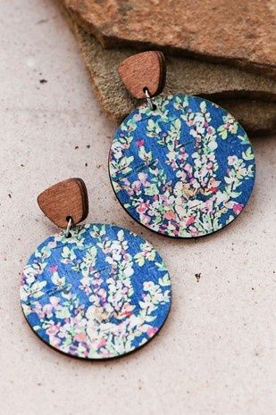 Floral Painted Wood Drop Earrings