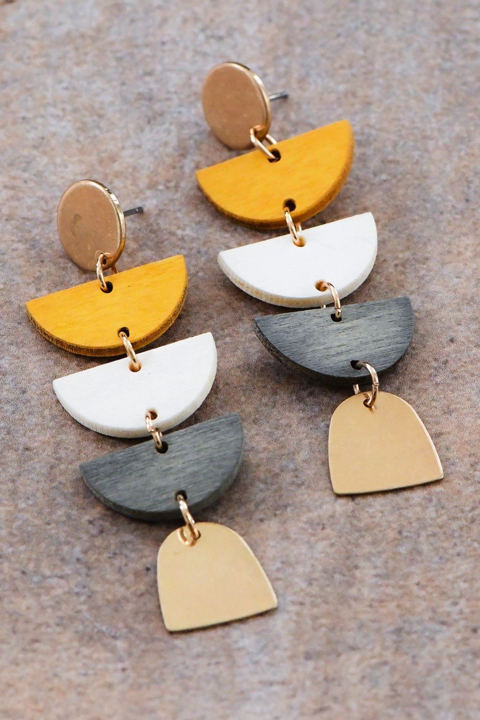 Wooden Drop Earrings w/ Gold Accent