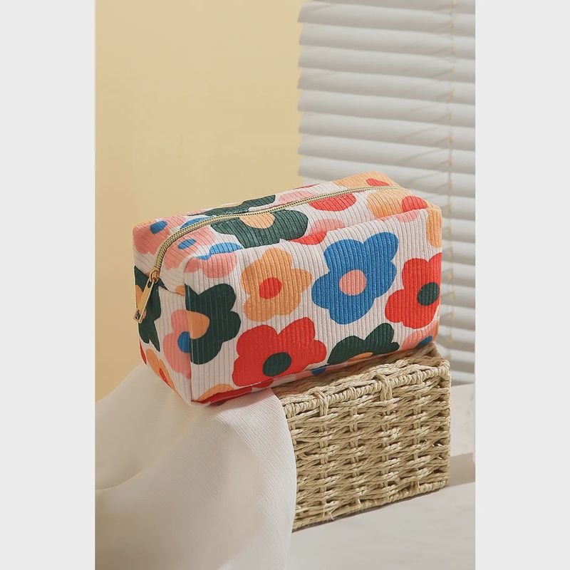 Flower Print Corduroy Cosmetic Bag