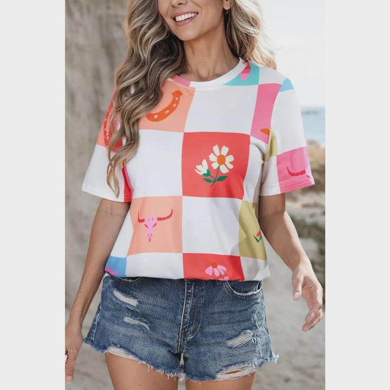 Western Fashion Floral Colorblock Tee