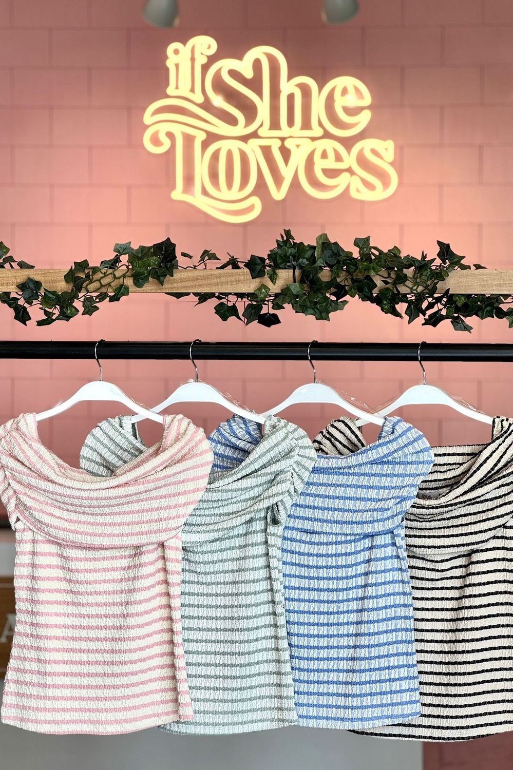 Off The Shoulder Striped Top, Colour: Pink, Size: Small