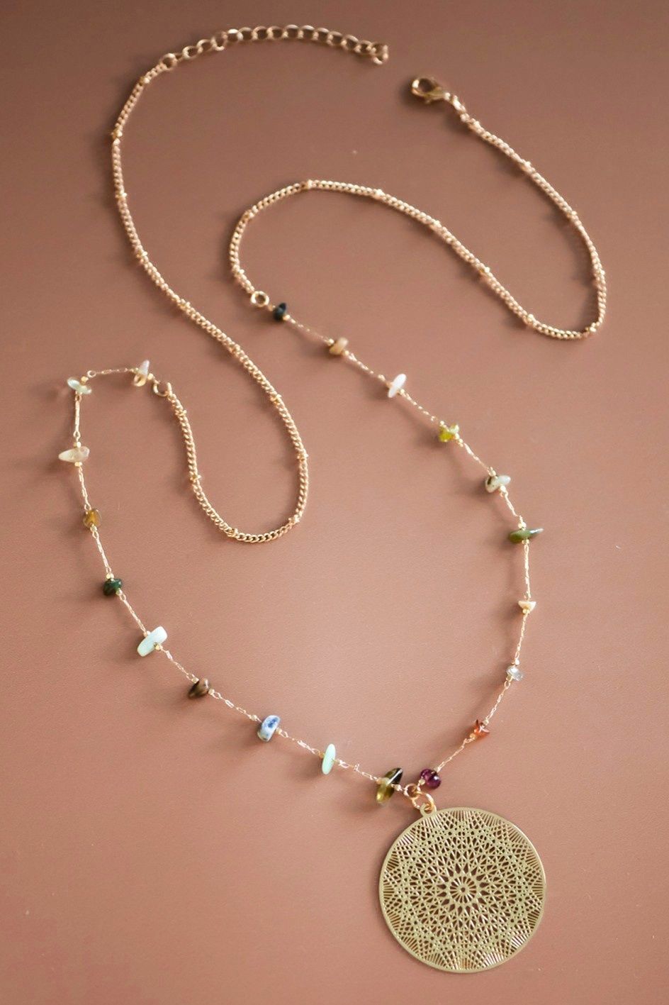 Multi Stone Chain Pendant Necklace
