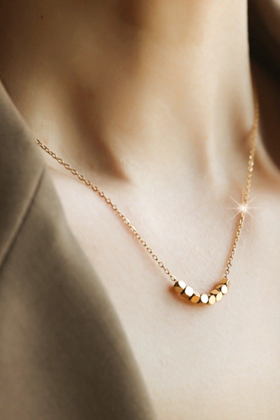 Dainty 18k Gold Square Beaded Necklace