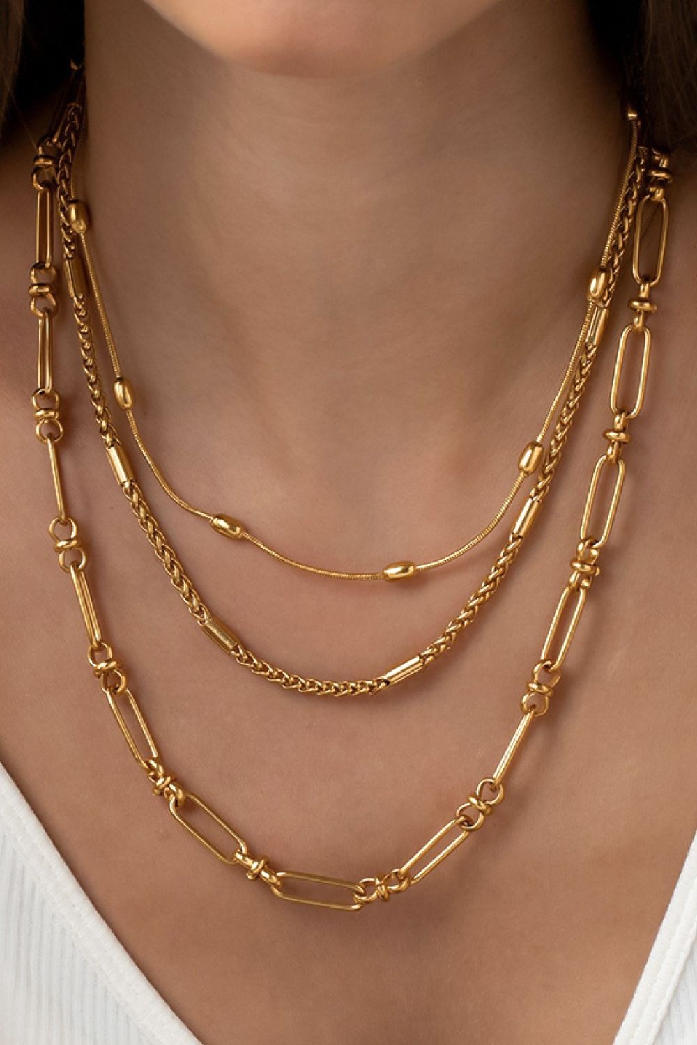 Gold Triple Chain Chunky Necklace