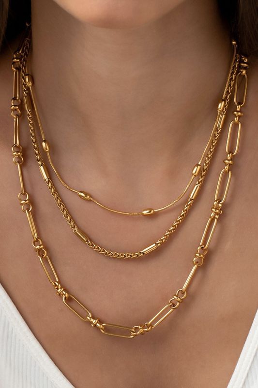 Gold Triple Chain Chunky Necklace