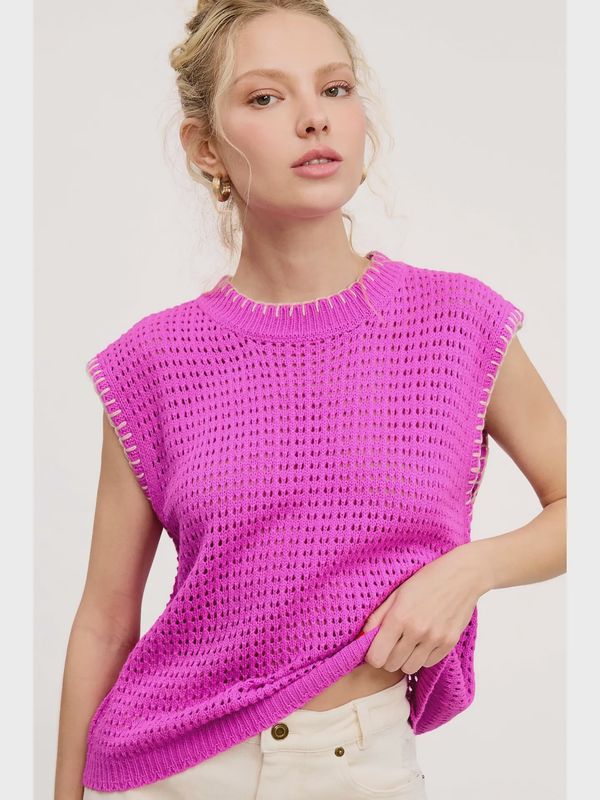 Crochet Knit Stitching Detailed Sleeveless Top