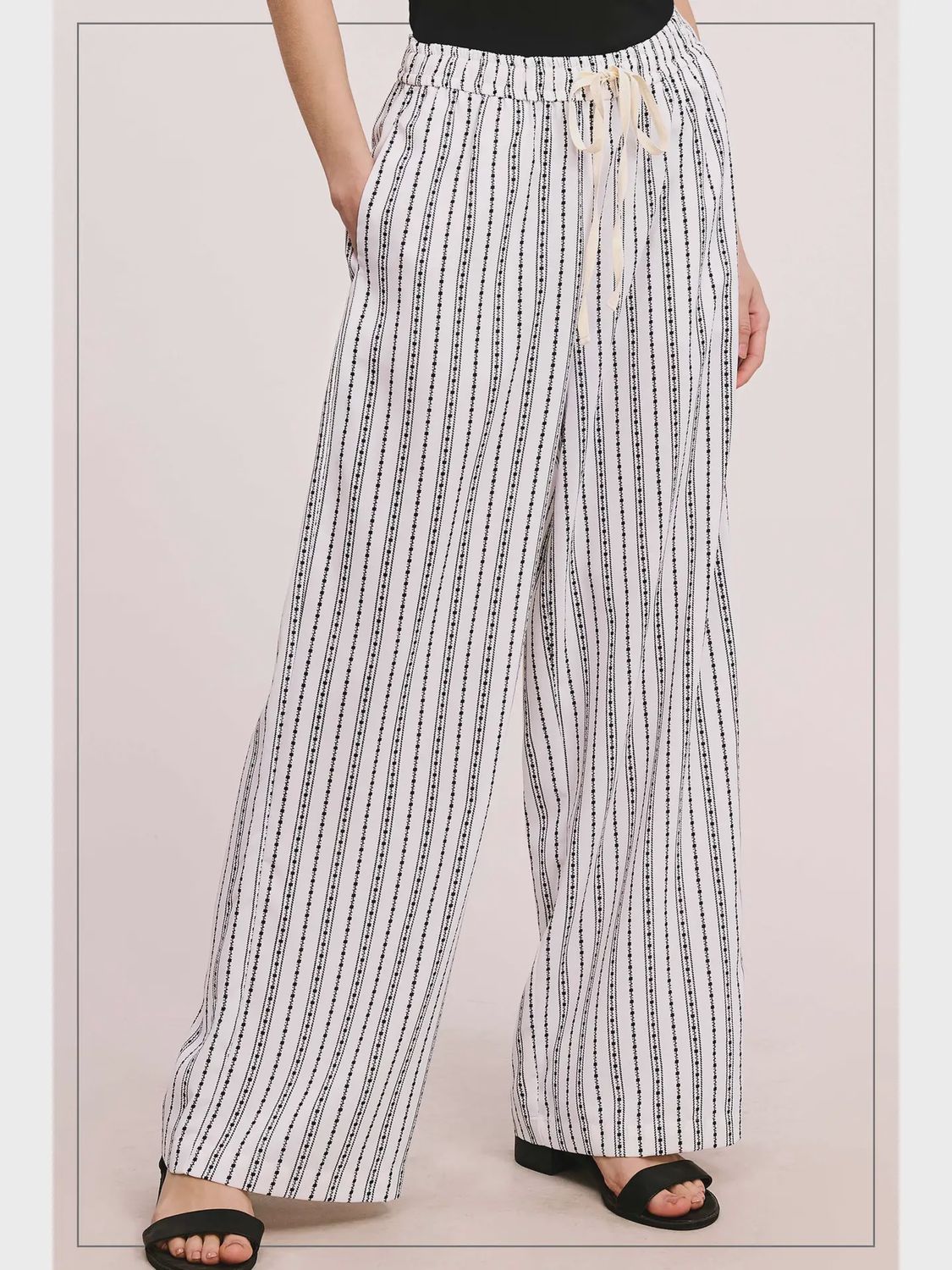 Patterned Design Relaxed Fit Pants w/ Pockets, Colour: Cookies N Cream, Size: Small
