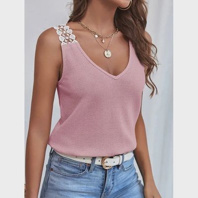 Waffle Knit Sleeveless V-Neck Top