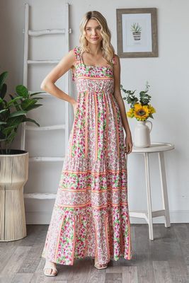 Floral Tiered Bow Tie Strap Maxi Dress