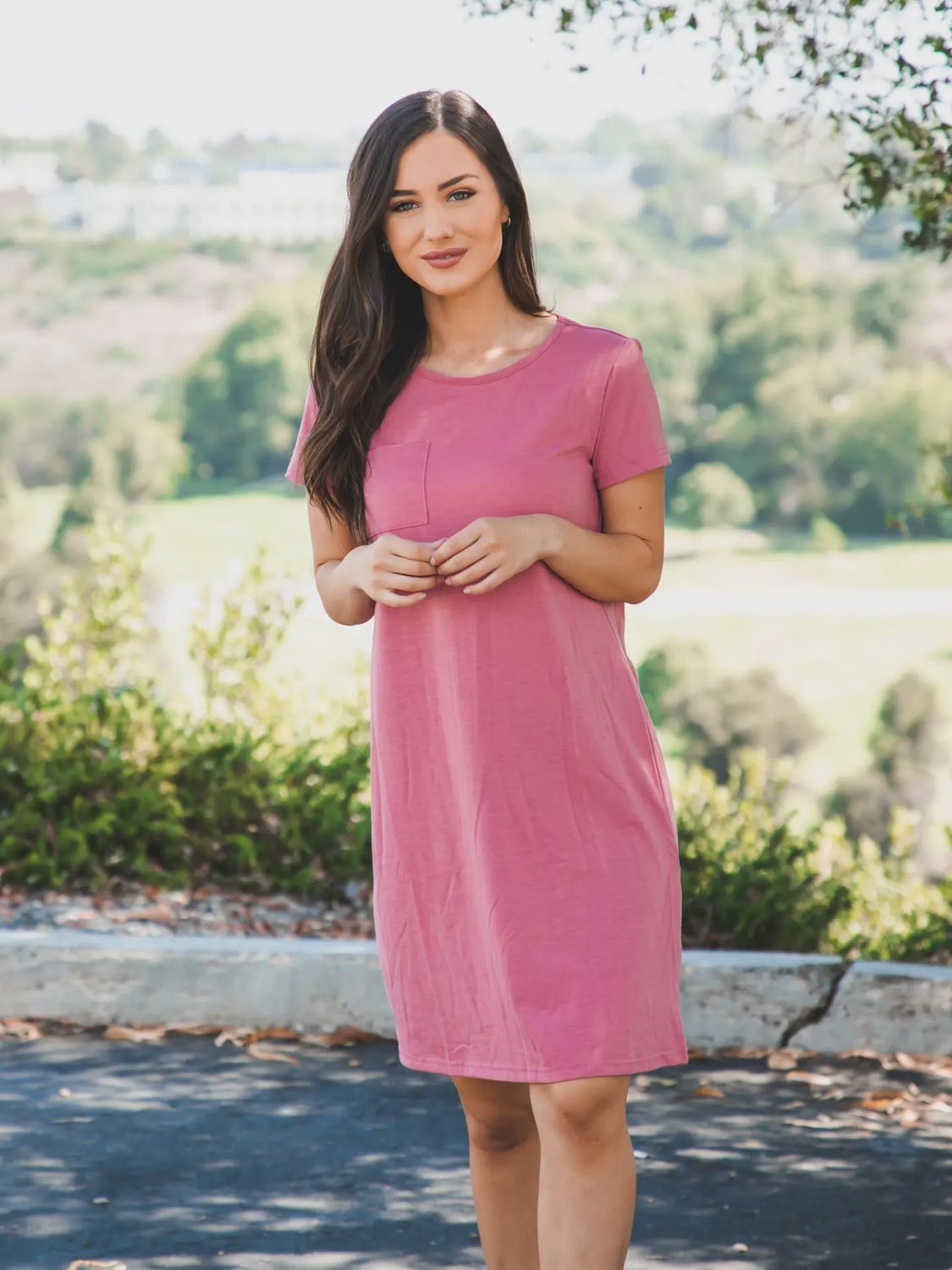 Heather Pocket T-Shirt Dress, Colour: Pink, Size: Small