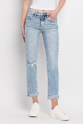 Lovervet High Rise Single Cuff Crop Slim Straight Jeans