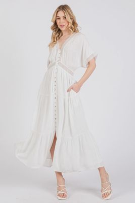 White Breezy Button-Up Midi Dress