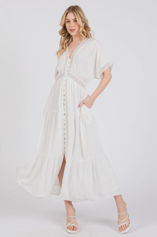 White Breezy Button-Up Midi Dress