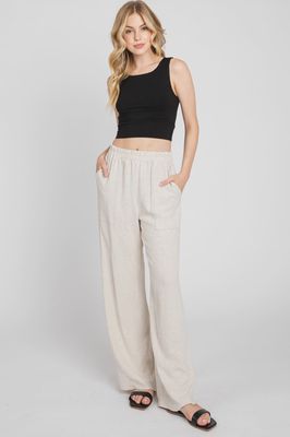 Linen Blend Pants w/ Patch Pockets