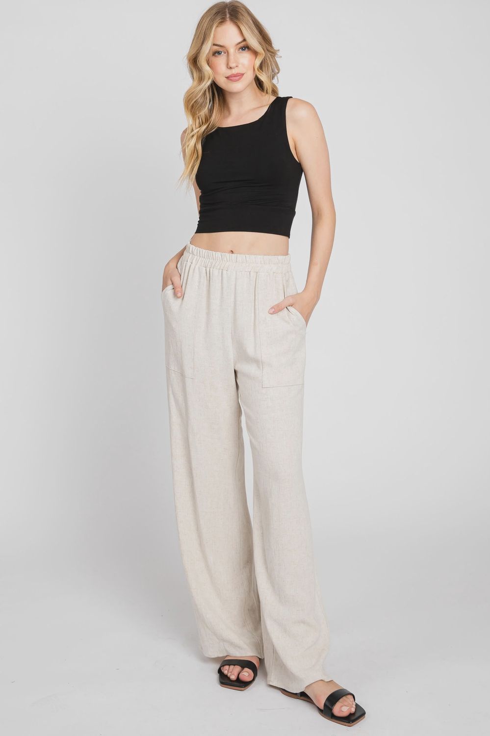 Linen Blend Pants w/ Patch Pockets, Colour: Oatmeal, Size: Small