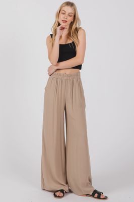 Mid-Waist Crosshatch Wide Leg Pants