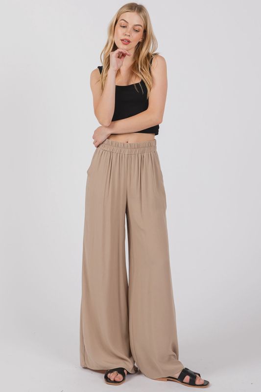 Mid-Waist Crosshatch Wide Leg Pants