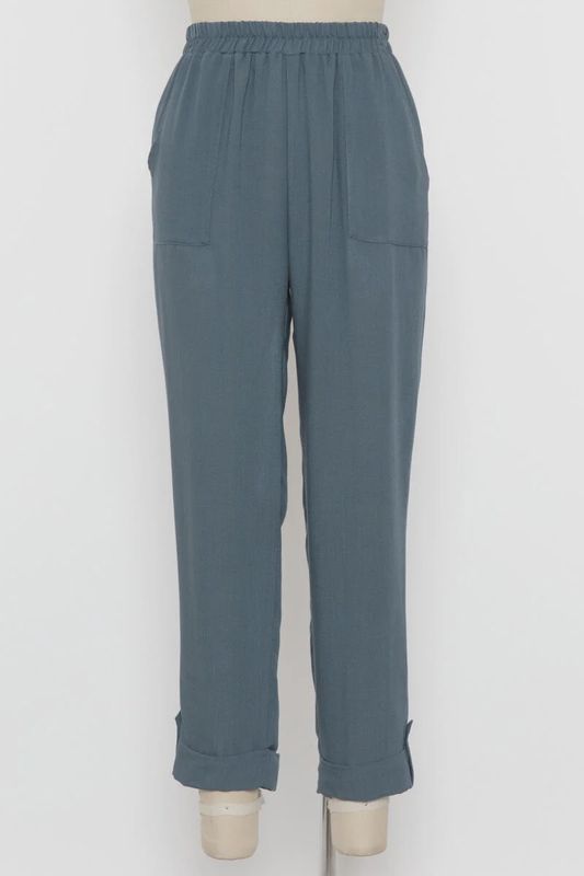 Dusty Denim Roll-Up Woven Pants
