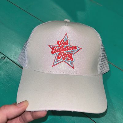 Let Freedom Ring White Glitter Ponytail Cap